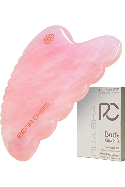 Rena Chris Body Gua Sha Tools, Natural Rose Quartz Jade GuaSha Tool, Manual M...