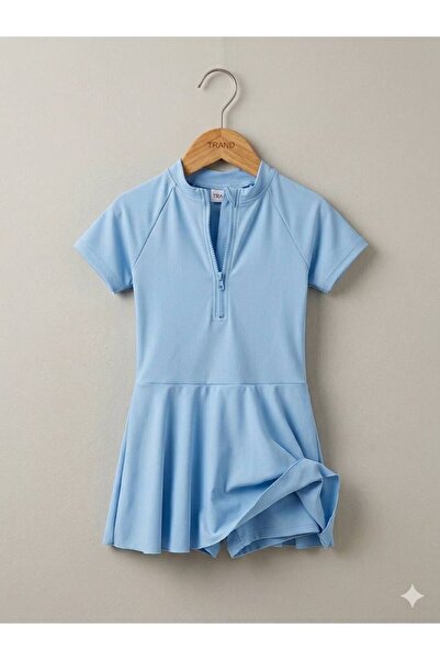 mikam Enn New Season Short Sleeves Zippered Jumpsuit Swimsuit with Skirt and ...