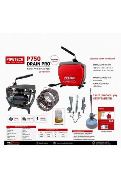 Pipetech P750 Drain Profesyonel Kanal Tıkanıkaçma Makinesi Seti