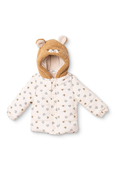 Midimod Erkek Bebek Mont Kaplan Baskılı Fermuarlı Kapüşonlu Long Sleeve