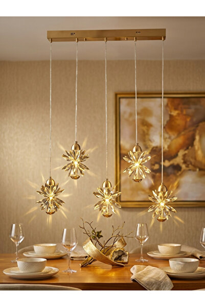 Avizella 5’li Gold Yıldız Led Saray Avize