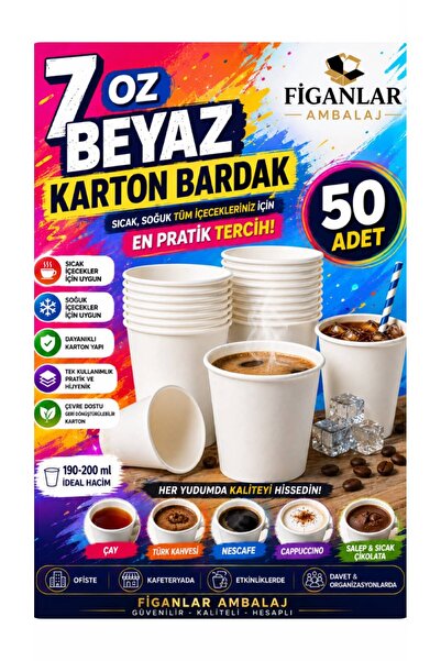 figanlar ambalaj 7 Oz Beyaz Karton Bardak Sıcak Soğuk İçecek Çay Kahve Kullan...