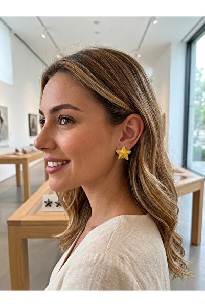 MOJOMIX Yellow Colored Edges Gold Star Model Bijouterie Earrings