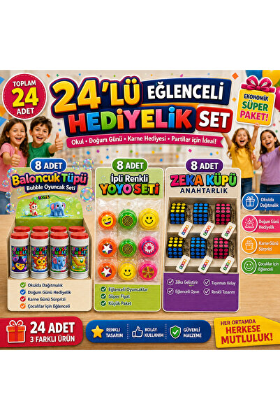 KAR TANESİ 24'lü Eğlenceli Hediye Seti 8 Baloncuk Tüpü 8 Yoyo 8 Zeka Küpü Ana...