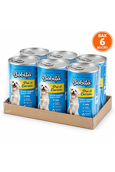 Bobita Bobiță Hrană Umedă Completă pentru Câini cu Pui și Curcan, 6 x 405 g