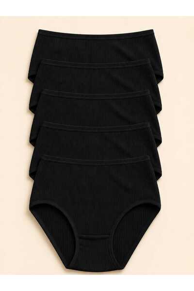 SOFENNA Yüksel Bel 100% Cotton Ribbed 5-Piece Panties