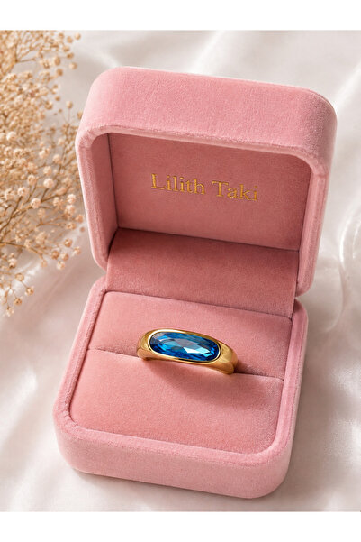 Lilith Takı Blue Stone Gold Ring – Stylish and Elegant Women's Ring with Oval...