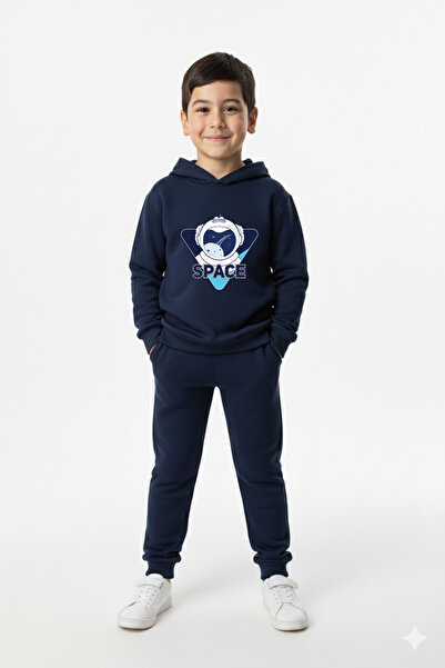 Let's Wear Space Printed Children's Hooded Premium Compact Sweatshirt Tracksu...