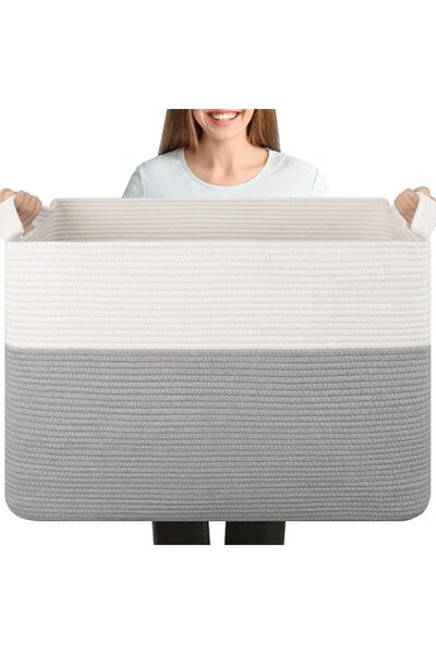 Supreouts XXXL Large Blanket Basket, 108L Storage Cotton Rope Baskets for Liv...
