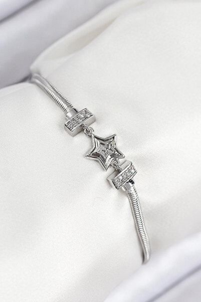 SORA GROUP Brass Zircon Stone Star Model Silver Color Women's Bracelet