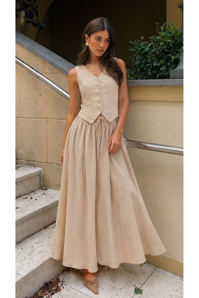 Mivelya Women's Double Vest - Skirt Set with Pocket Detail and Flared Skirt