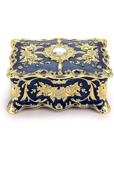 NALACAL Vintage Metal Jewelry Box, Antique Floral Ornate Treasure Chest Box, ...