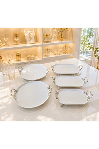 Buldem 5 Piece Original Porcelain Silver Presentation Set |   Stylish Serving...