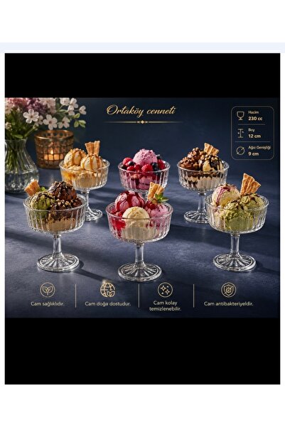 ORTAKÖYCENNETİ Ice Cream Bowl 6 Pieces with Legs Decorative New Product 230 C...