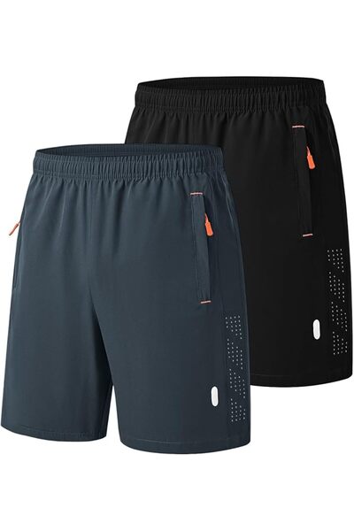GENERAL 2 Pack Men's Sport Shorts Pack Zip Pockets Gym Training Jogging Short...