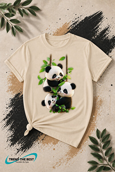 TREND THE BEST Trendin En İyisi Summer Triple Sweet Panda Printed Unisex Girl...