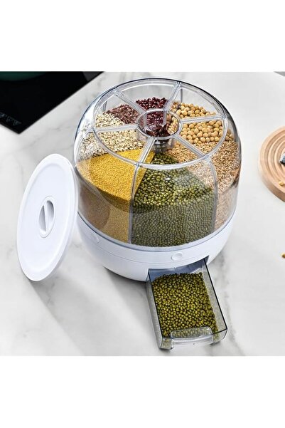 Generic Grain Storage Dispenser with 6 Compartments, Clear, White Base, 7.7L ...