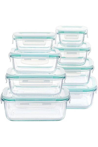 Generic 8 Pack Glass Food Containers with Lids,Green | Airtight Lunch Box Gla...