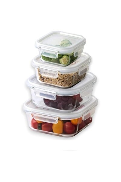 Generic Glass Food Storage Containers Set of 4, Square (320ml–1200ml) | Airti...