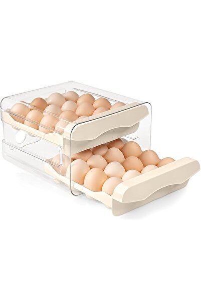 PYEBE 2 Layer Egg Holder for Refrigerator, 32 Eggs Drawer Organizer with Hand...