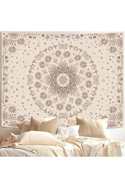 AZONEE Boho Mandala Tapestry Wall Hanging, Beige and Brown Floral Medallion I...