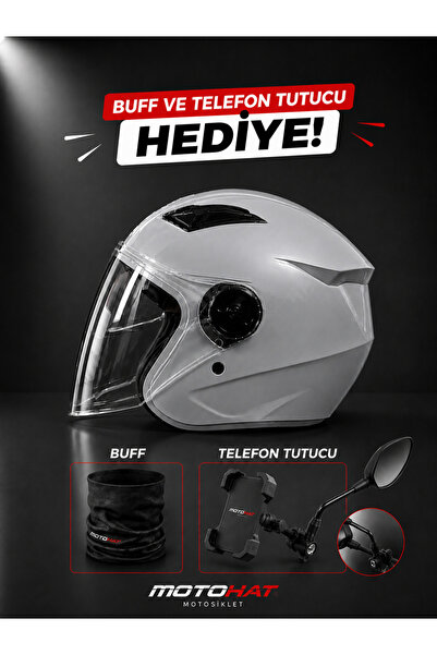 Motohat Motosiklet GÜNEŞ VİZÖRLÜ KASK - TELEFON TUTUCU VE BUFF HEDİYELİ