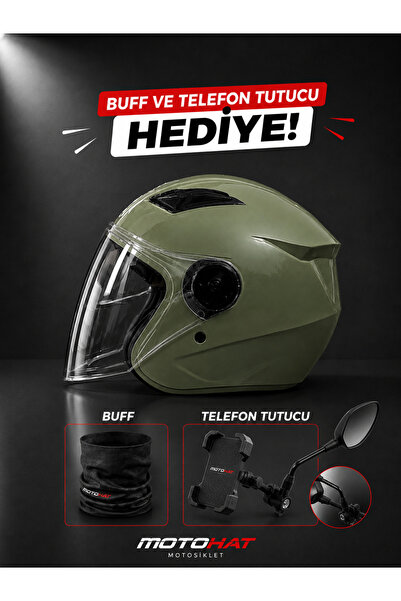 GÜNEŞ VİZÖRLÜ KASK - TELEFON TUTUCU VE BUFF HEDİYELİ