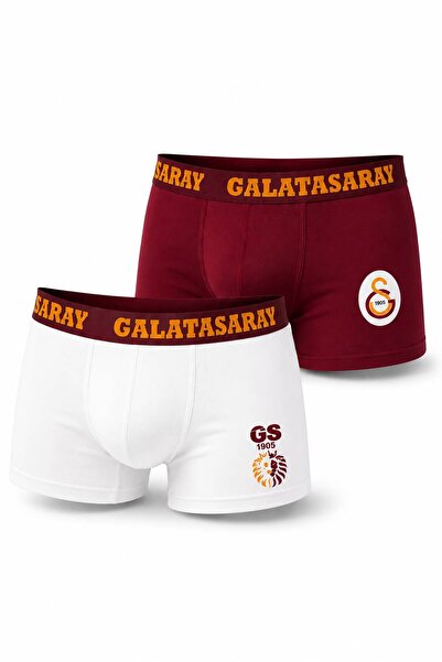 Galatasaray Lisanslı Taraftar Erkek Boxer Külot 2'li Paket Pamuklu Boxer İç Ç...