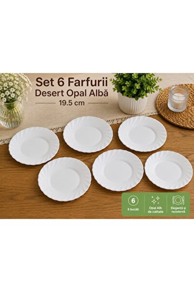 OPAL Set de 6 farfurii albe pentru desert, elegante și durabile – 19,5 cm