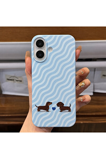 MustCase iPhone 16 / 17 Uyumlu Bebe Mavisi Dalgalı Desenli Sevimli Köpek Figü...