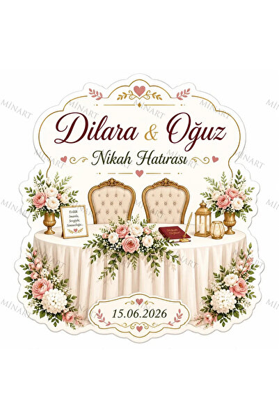 Minart 50 Adet Ahşap Söz Nişan Nikah Düğün Kına Magneti, Kırmızı Detaylı Hatı...