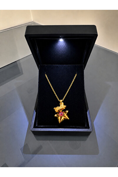 shop IŞIKLI KUTUDA İÇİ AÇILABİLEN KALPLİ GOLD YILDIZ KOLYE ÇELİK