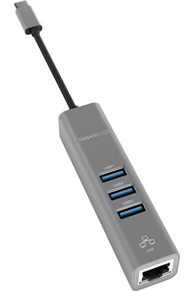 Terratec Διανομέας Connect C2 3 Θύρες USB 3.0 με σύνδεση USB-C Ethernet Ασημί...