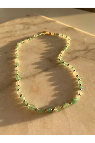 Meneva Aksesuar Aventurine Natural Stone and Stainless Steel Combination Neck...