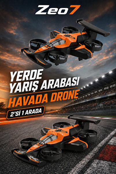 Zeo7 Turuncu Renk 2’si 1 Arada Kara-Hava RC Drone, Drift Yarış Aracı, 360° Ta...