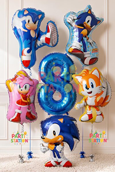 Parti Station 8 Year Old Hedgehog Sonic Balloon Set - 6 Piece Large Size Soni...