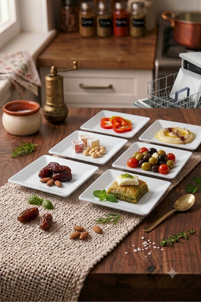 BİODATA 6 Pieces Unbreakable Melamine Square Dessert Serving Plate Machine Wa...
