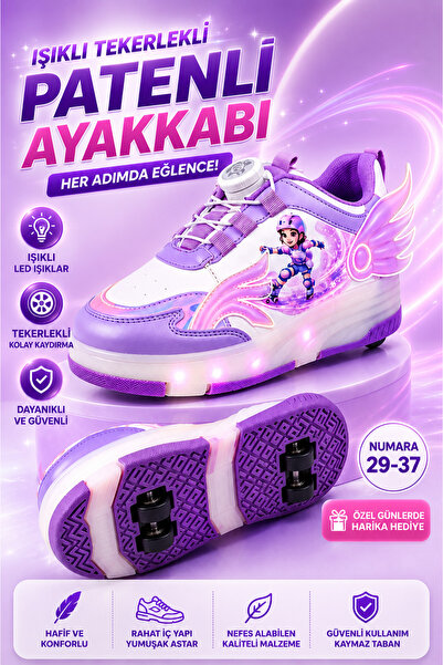 İmasSportWear Çocuk Patenli Ayakkabı Kanatlı LED Işıklı Tekerlekli Kız Çocuk ...