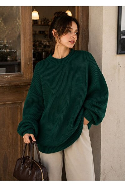 DepoExport Women's Premium Oversize Soft Crew Neck Knitwear Sweater