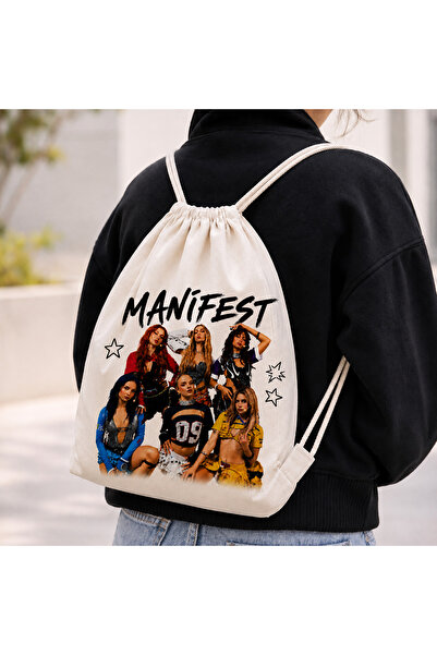 DKY Manifest Group Printed Linen Drawstring Backpack