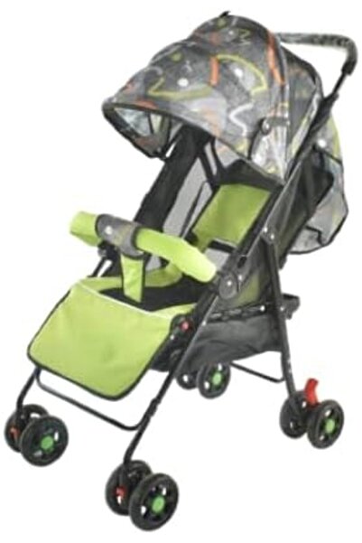 Generic Foldable Baby Stroller with Canopy, Grey and Green, Lightweight Desig...
