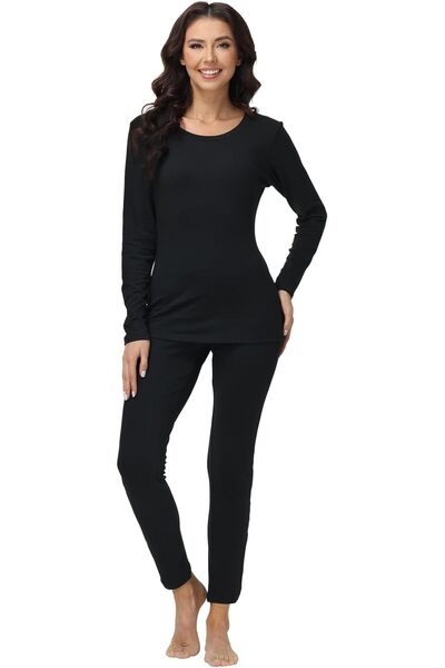 GENERAL Women's Thermal Underwear Set Base Layer Knitted Long-sleeved Set Col...