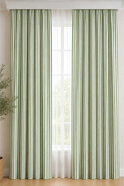 linea natura home Çizgilşi Yeşil Keten Bohem Natural Vintage Düz Perde - Fon ...