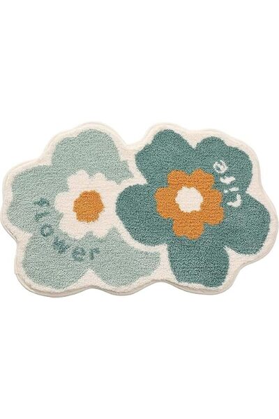 Tazweeq Green Flower Floral Bath Rug, 50 x 80 CM Soft Fluffy Plush Shaggy Mat...