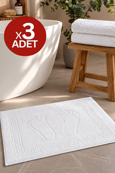 3'lü Ayak Havlusu | Ayak İzli Banyo Paspası | Otel Ayak Havlusu, Pamuklu ve Emici - 50 x 70 cm | %100 Pamuk