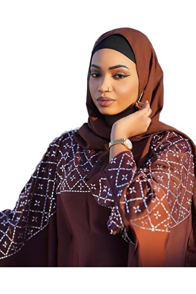 Generic Abaya Fatima – Chocolate Brown & White Embroidered Two-Piece Set | El...