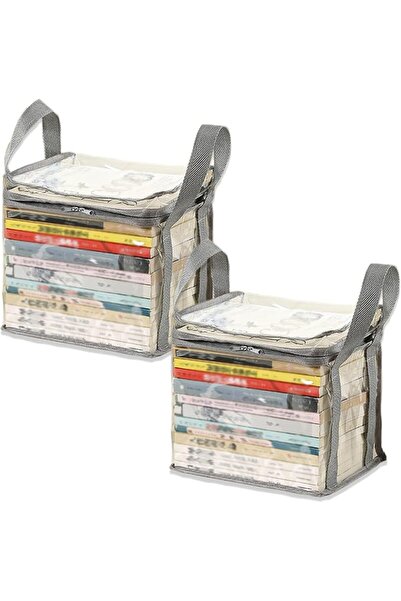 EXCEFORE 2-Pack Clear Plastic Book Storage Boxes with Lids and Handles, Colla...