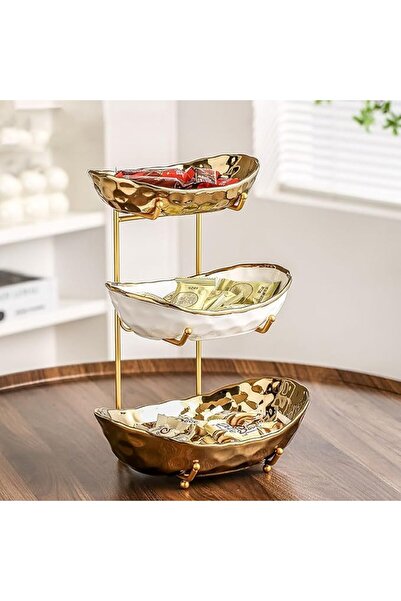 NIUBI أوعية فواكه لطاولة المطبخ، وعاء سيراميك مع حامل معدني ذهبي، سلة فواكه ل...