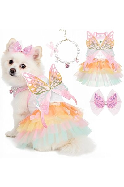 SYOSI Butterfly Wings Dog Dress, Summer Thin Cat Rainbow Butterfly Pettiskirt...