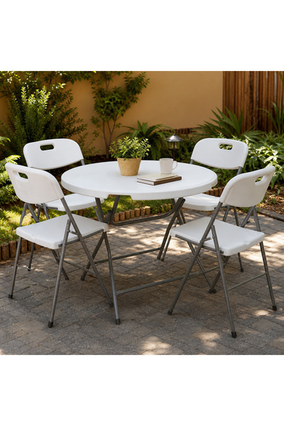 The Living 80 cm Folding Round Fiber Table White | Portable Outdoor & Camping...